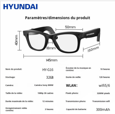 2025 nouvelles lunettes intelligentes Caméra haute définition pour lire des images et reconnaître des objets, vidéo Bluetooth AI technologie de traduction noir