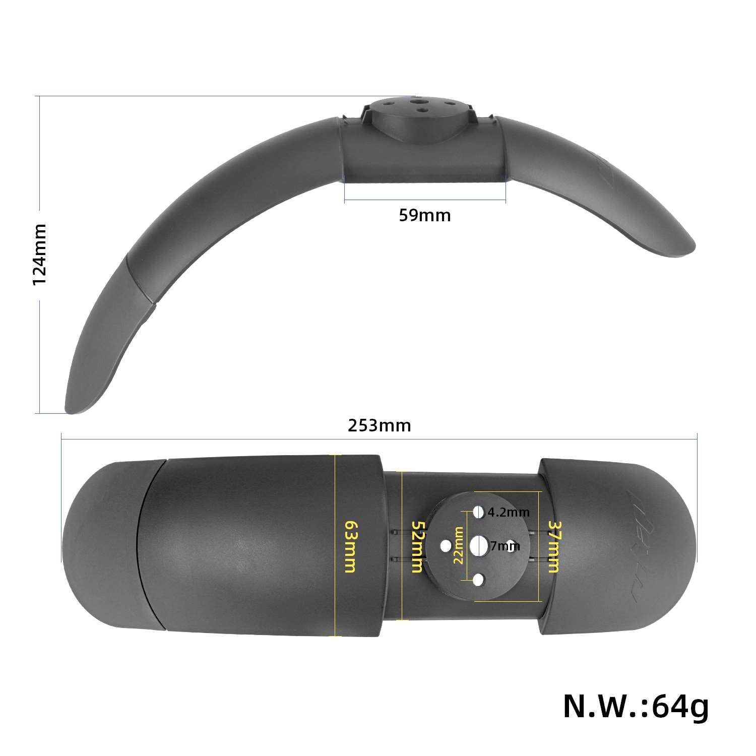 Gris Ulip garde-boue avant avec rubber et vis pour xiaomi trottinettes
