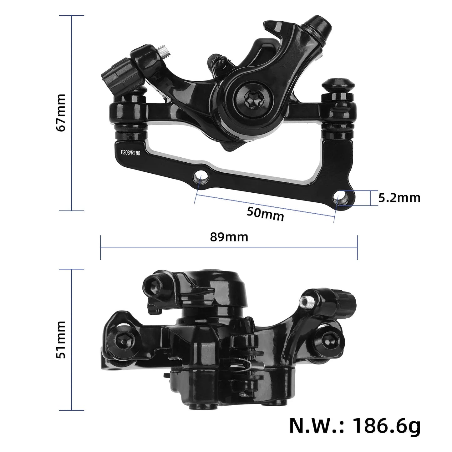 Noir 180mm back bike frein à disque