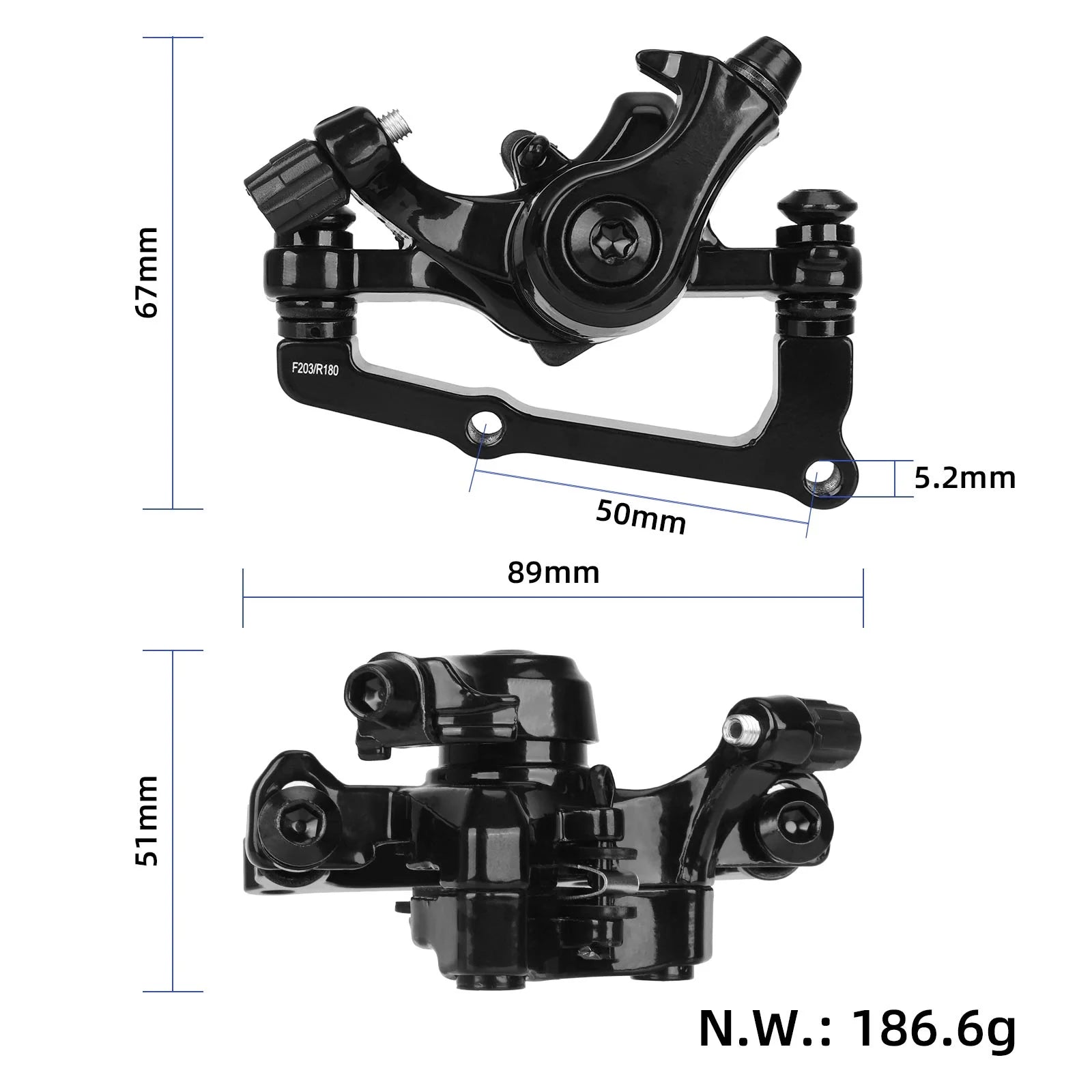 Noir 180mm back bike frein à disque