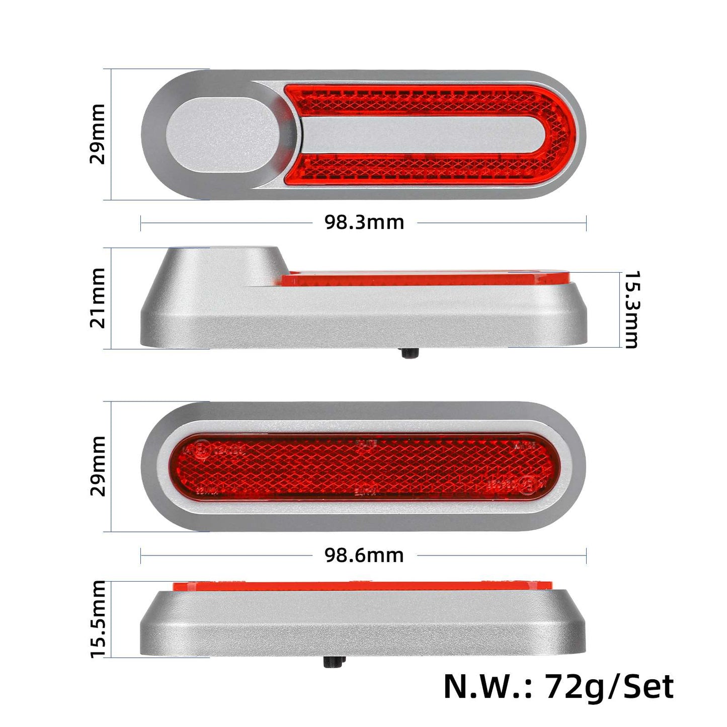 4 pcs refitting argent decorative shells+rouge catadioptre bars pour M365 1S Pro Pro2 et Lite