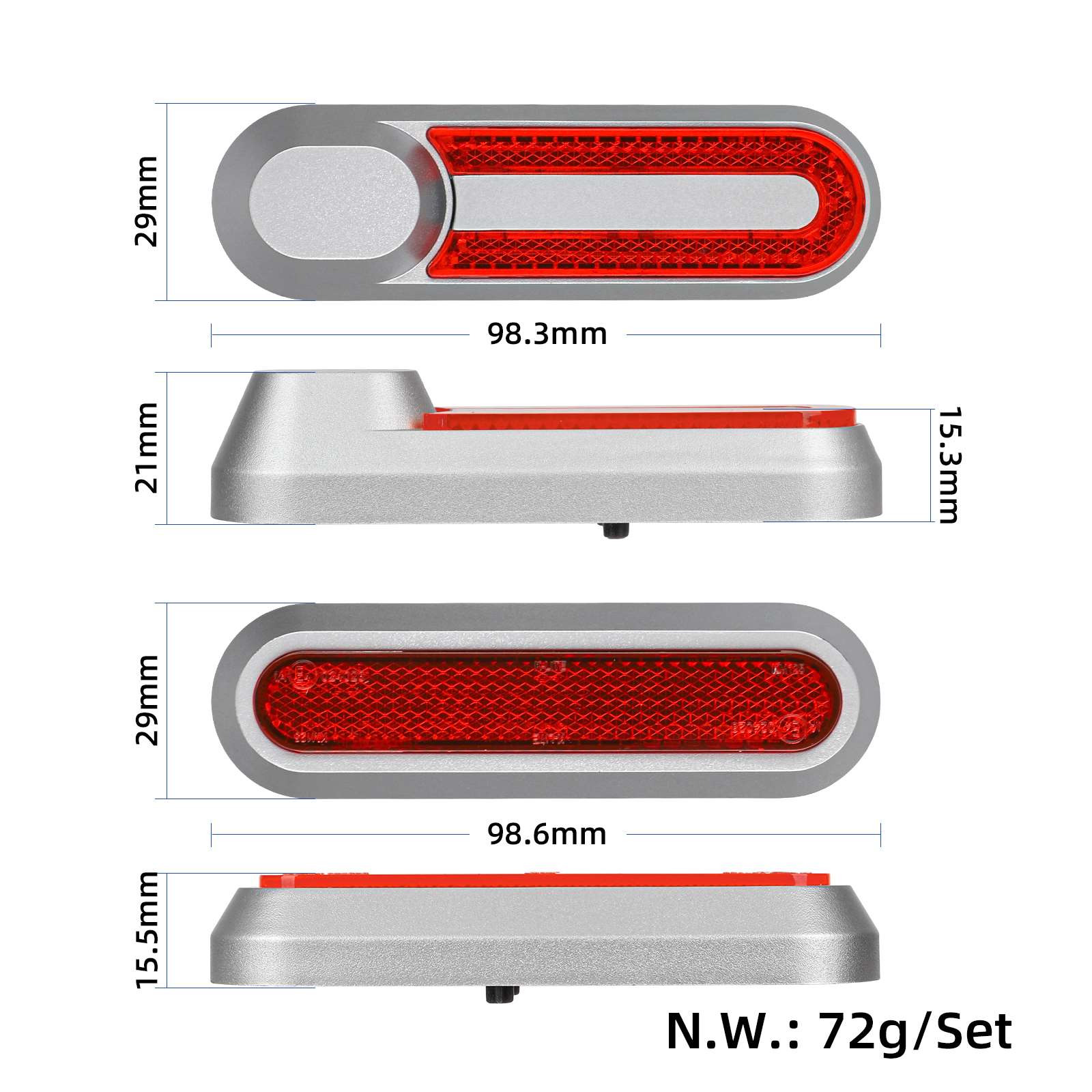 4 pcs refitting argent decorative shells+rouge catadioptre bars pour M365 1S Pro Pro2 et Lite