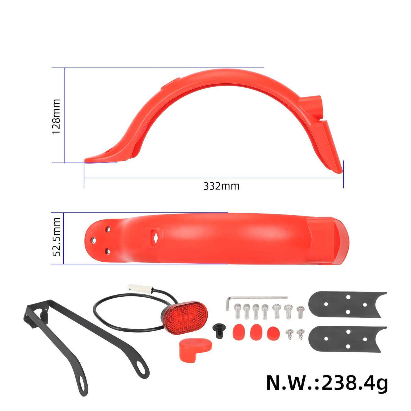 Rouge garde-boue arrière kit avec light, metal bracket et crochet pour M365 Pro/Pro2 trottinette