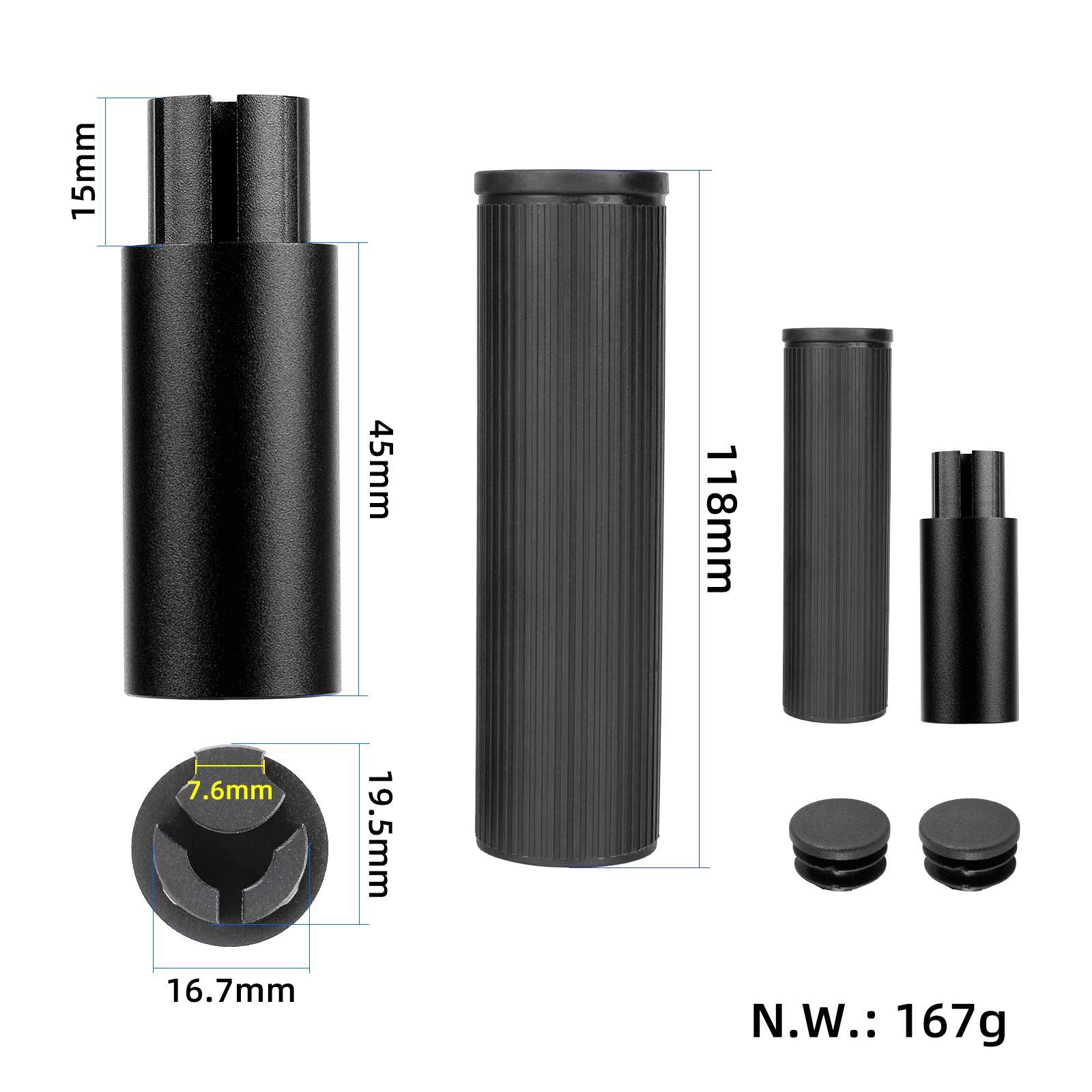 Noir Ulip silicone guidon extender kit sans light pour xiaomi et Ninebot ES series trottinettes