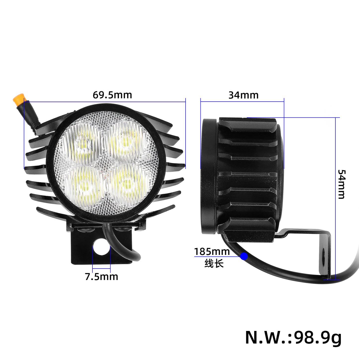 Phare avant pour Kukirin G2 Pro/G2 Pro DB/G2 Max trottinette avec 180mm M8 waterproof embout