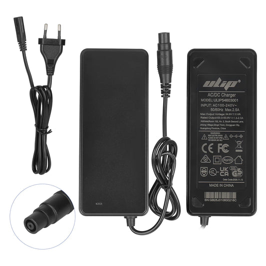 Ulip 53.6V/54.6V 2A chargeur avec Xiaomi O connector pour Xiaomi 4 Pro Plus/4 Pro Max/Ninebot G3 F3 GT3 ZT3 (prise EU)