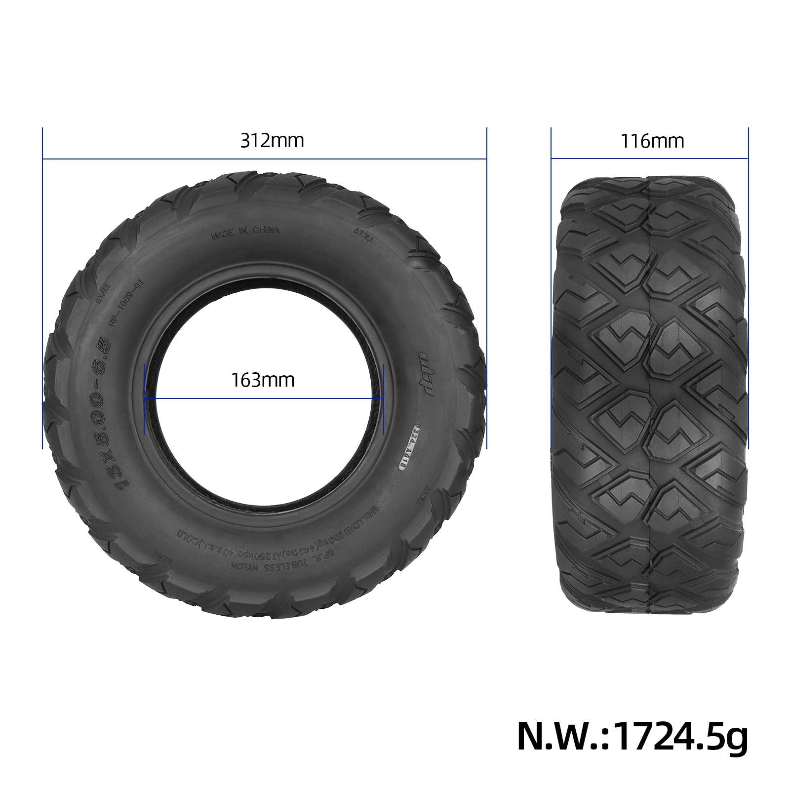 Ulip 13*5.00-6.5 tout-terrain pneu tubeless