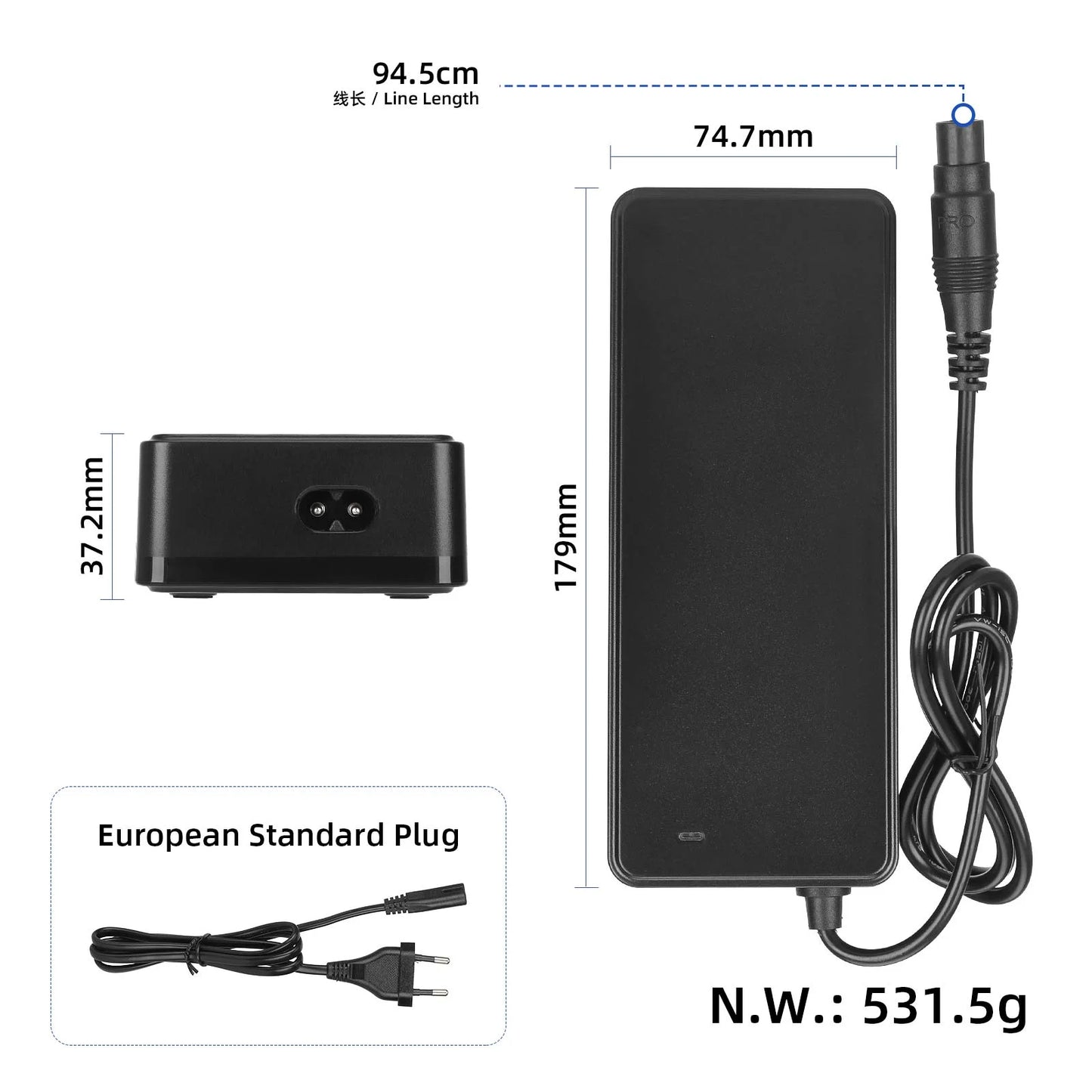 Ulip 53.6V/54.6V 2A chargeur avec Xiaomi O connector pour Xiaomi 4 Pro Plus/4 Pro Max/Ninebot G3 F3 GT3 ZT3 (prise EU)