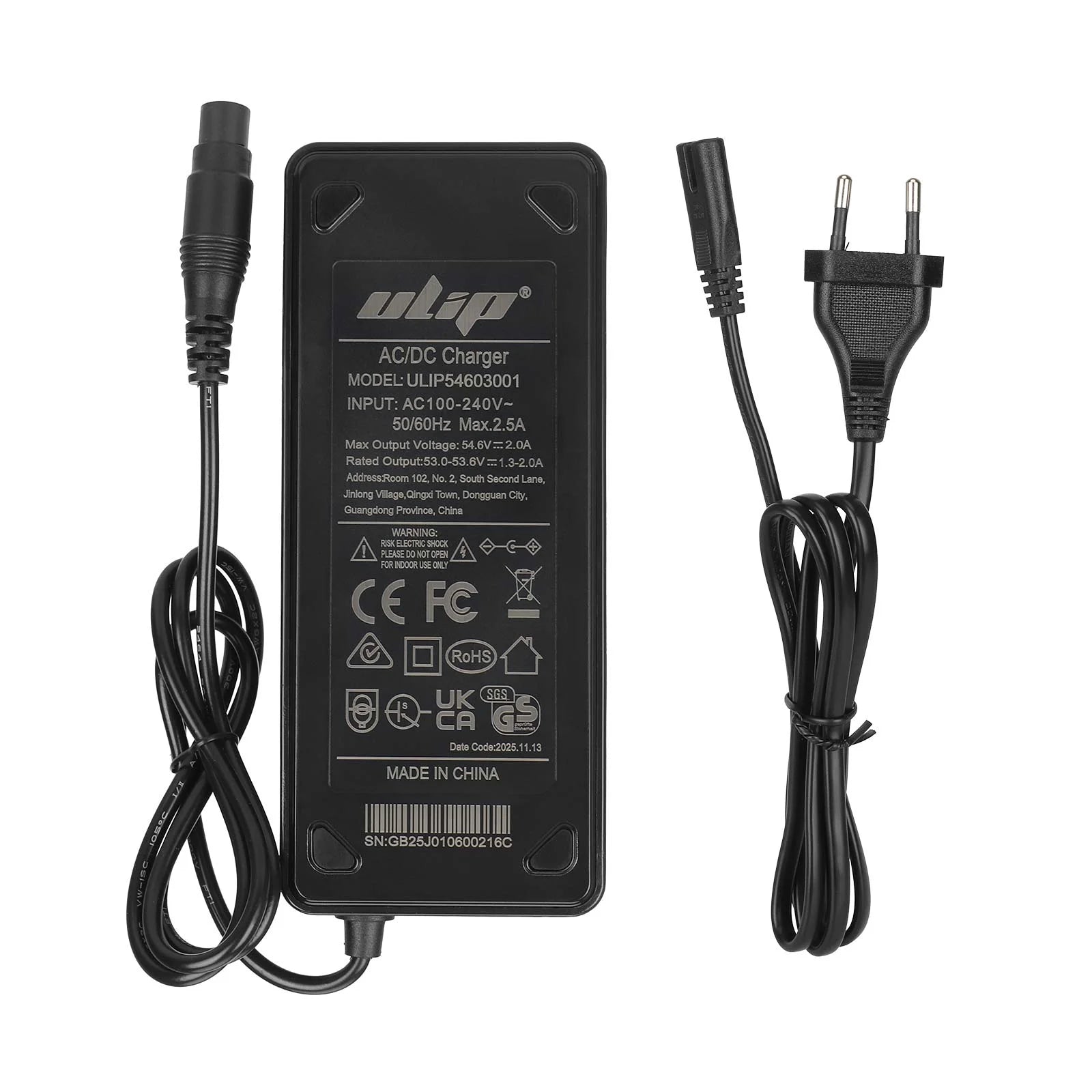 Ulip 53.6V/54.6V 2A chargeur avec Xiaomi O connector pour Xiaomi 4 Pro Plus/4 Pro Max/Ninebot G3 F3 GT3 ZT3 (prise EU)