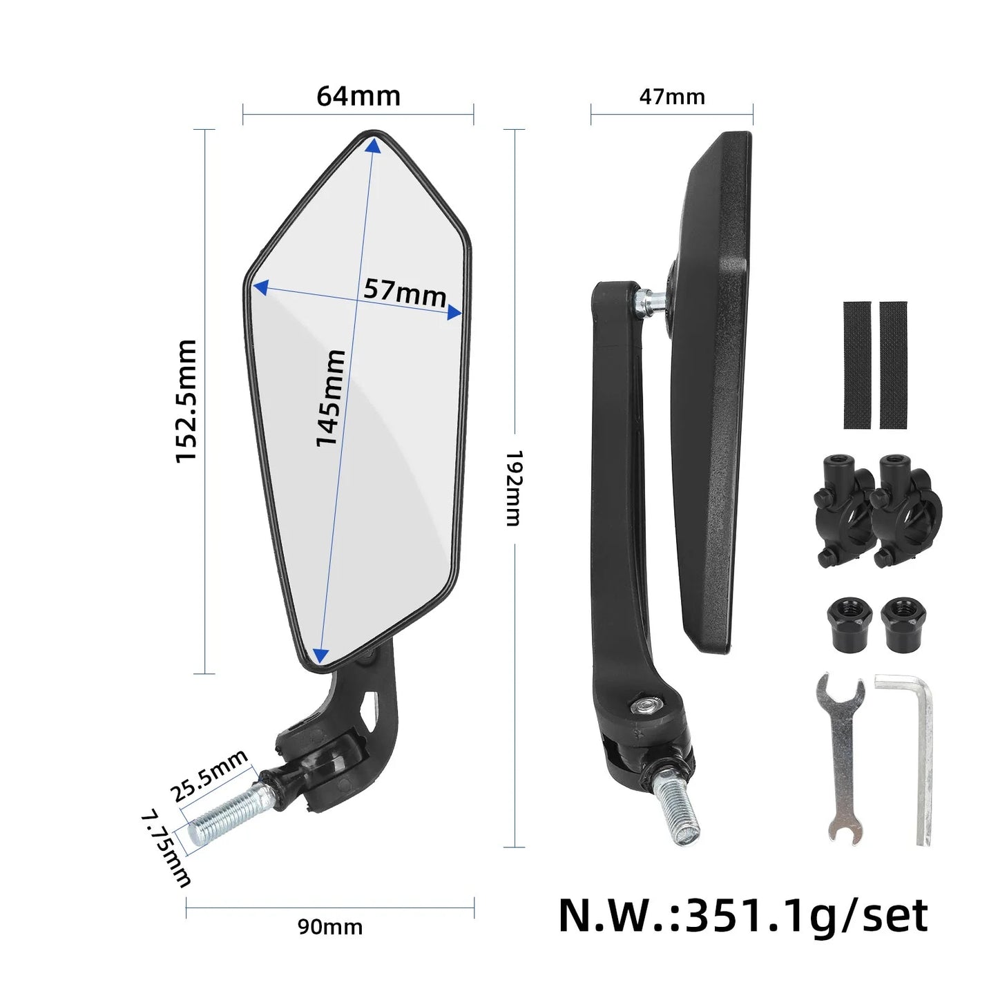 360-degree rotating vélo rétroviseur catadioptre(2 to 2.4cm)