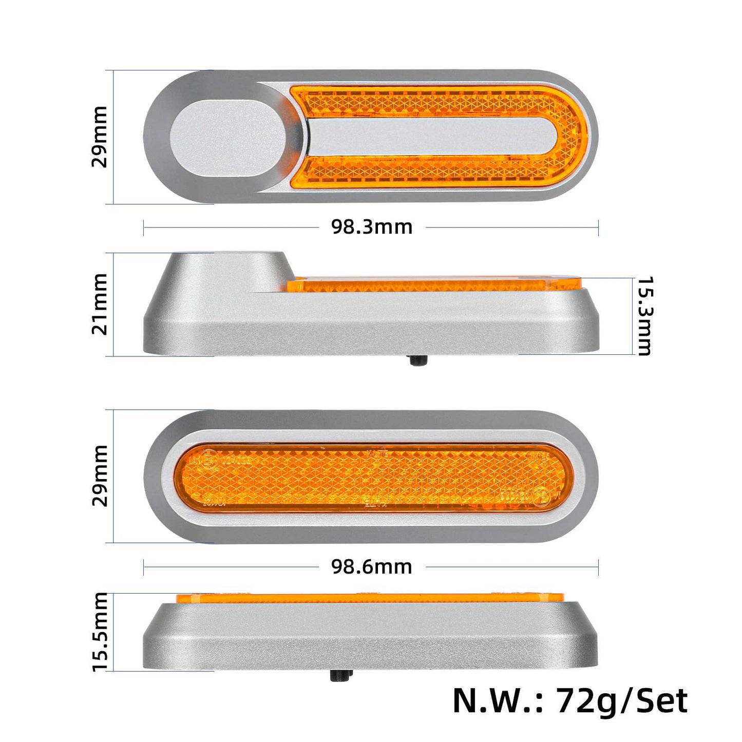 4 pcs refitting argent decorative shells+jaune catadioptre bars pour M365 1S Pro Pro2 et Lite