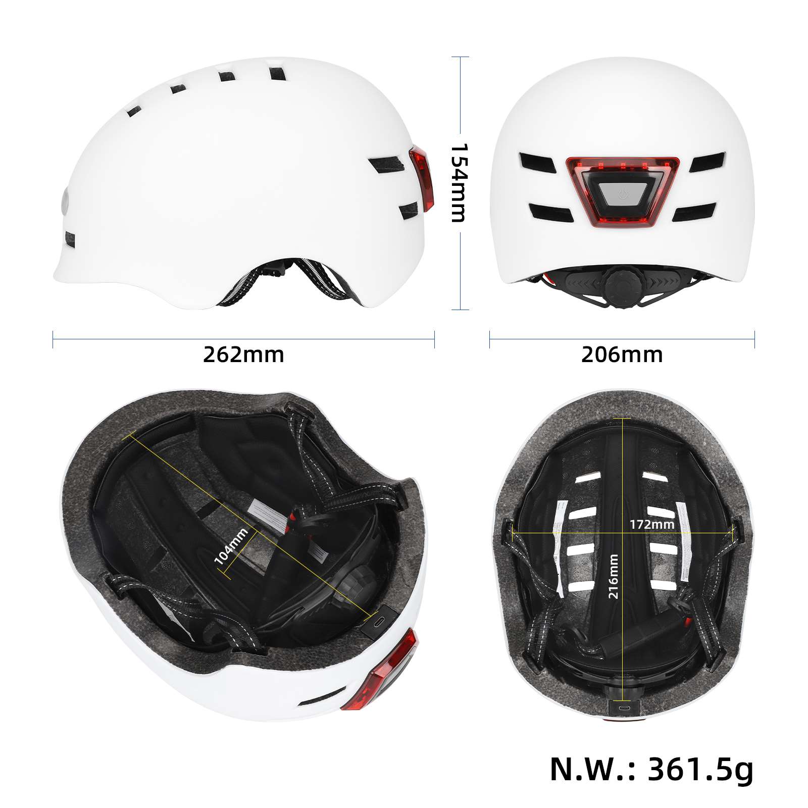 Blanc M size casque avec light