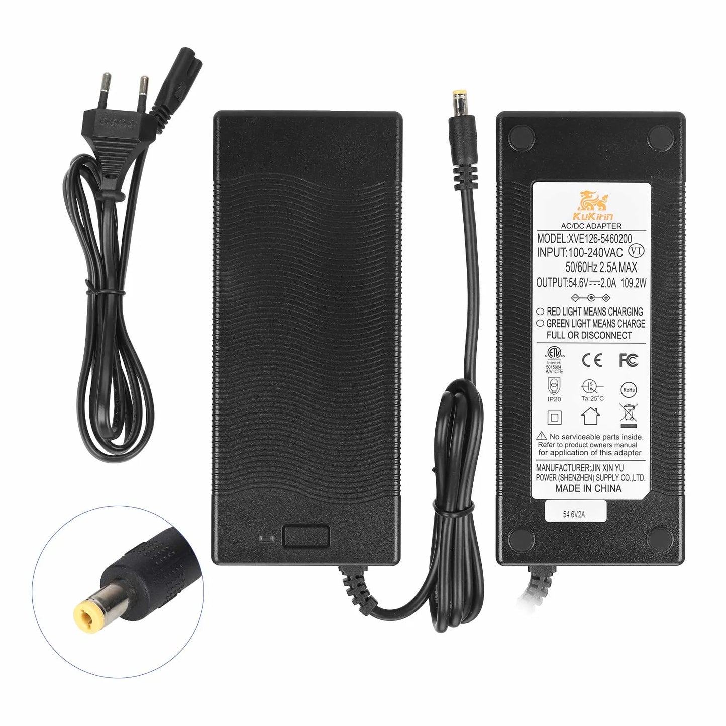 Kukirin G2 original 54.6V2A DC2.1 embout chargeur (European standard)