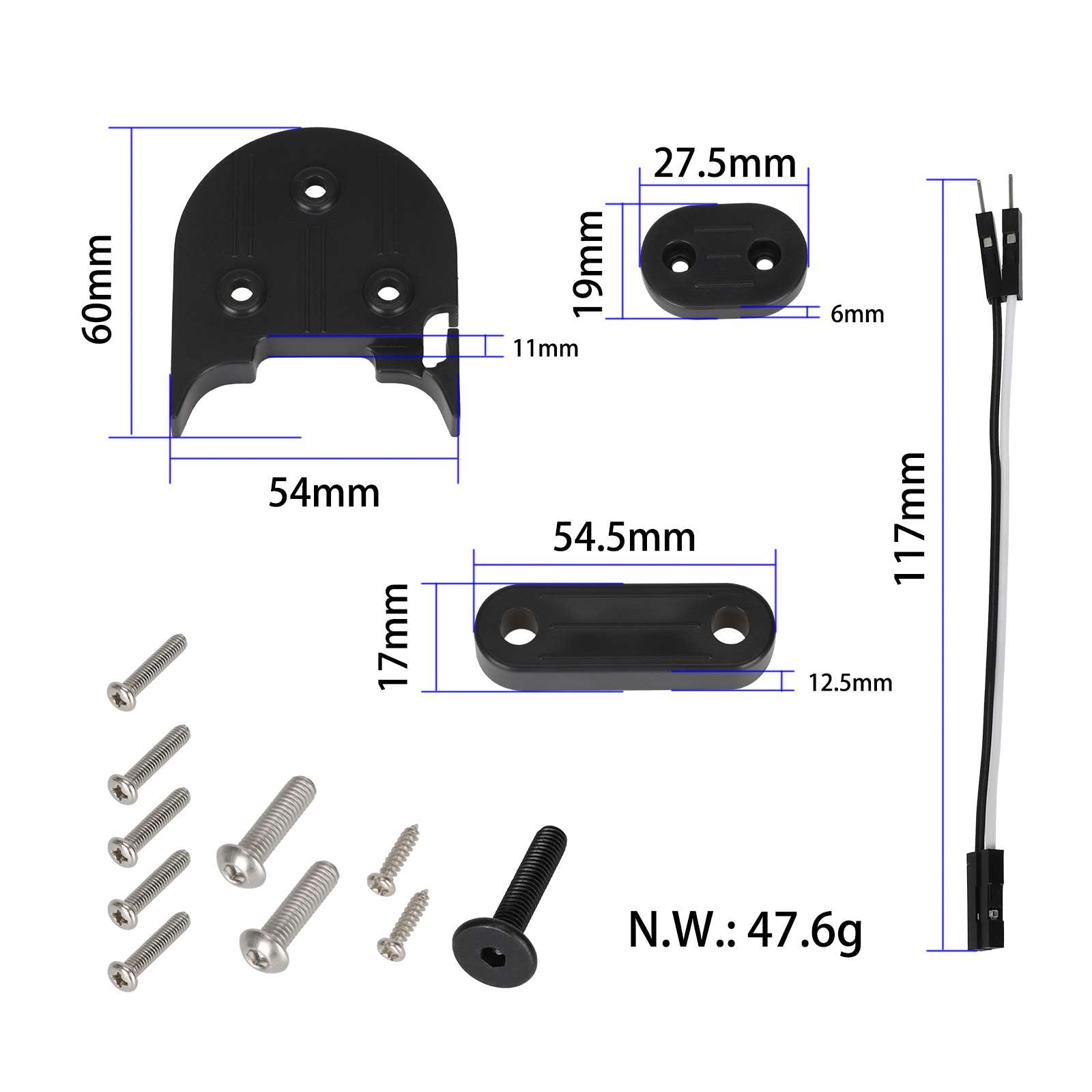 Gris fender booster pad + foot brace pad + feu arrière pad Kit pour refitting M365 to 10 inch