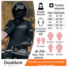 FEHER Vêtements de moto Vêtements résistants à l’usure Vêtements moto Maillot de cyclisme féminin Veste imperméable Four Seasons