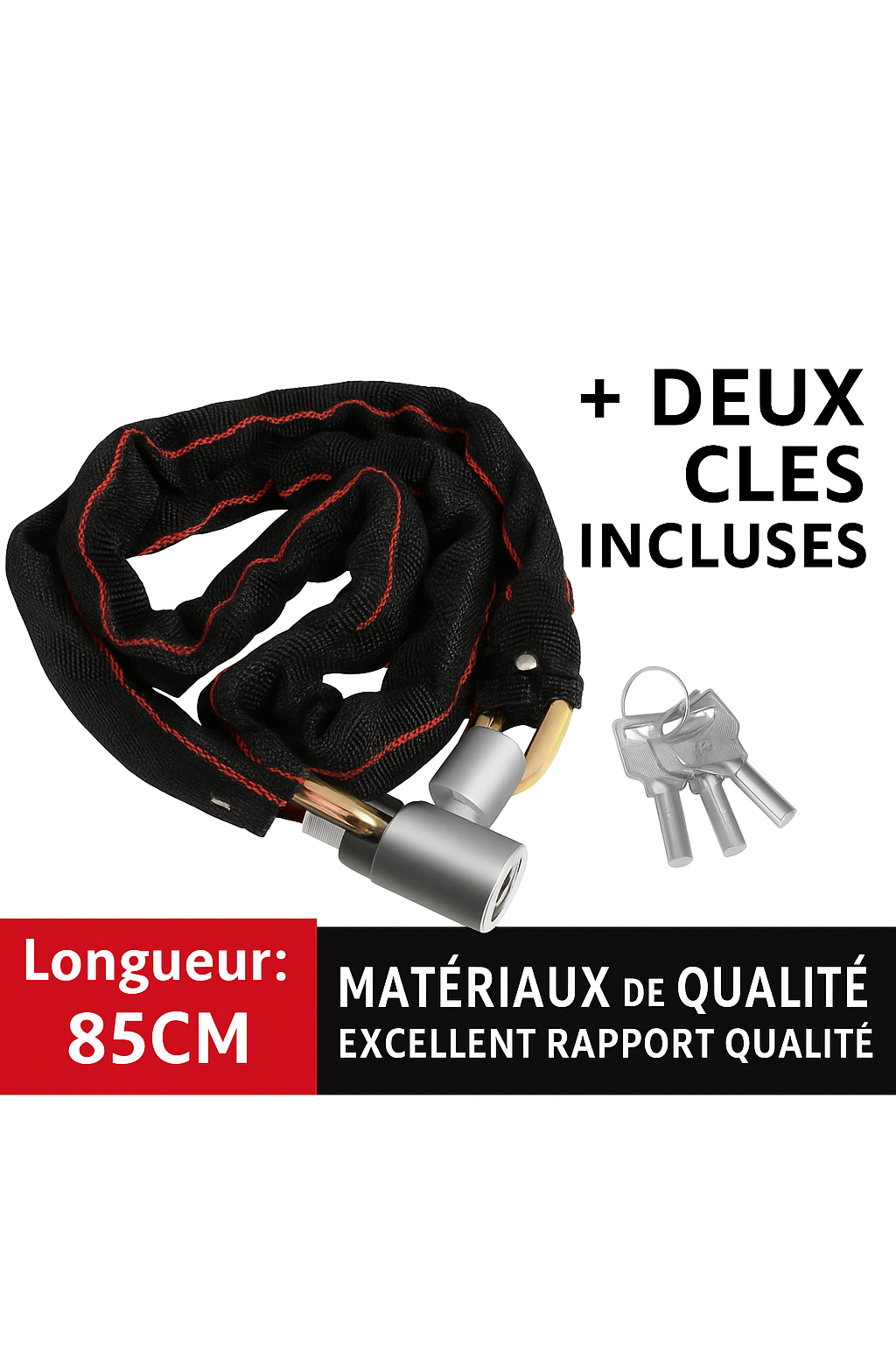 Serrure de vélo, serrure de véhicule électrique, serrure à chaîne antivol, serrure de vélo de montagne, allongée et épaissie, serrure de moto, serrure de porte