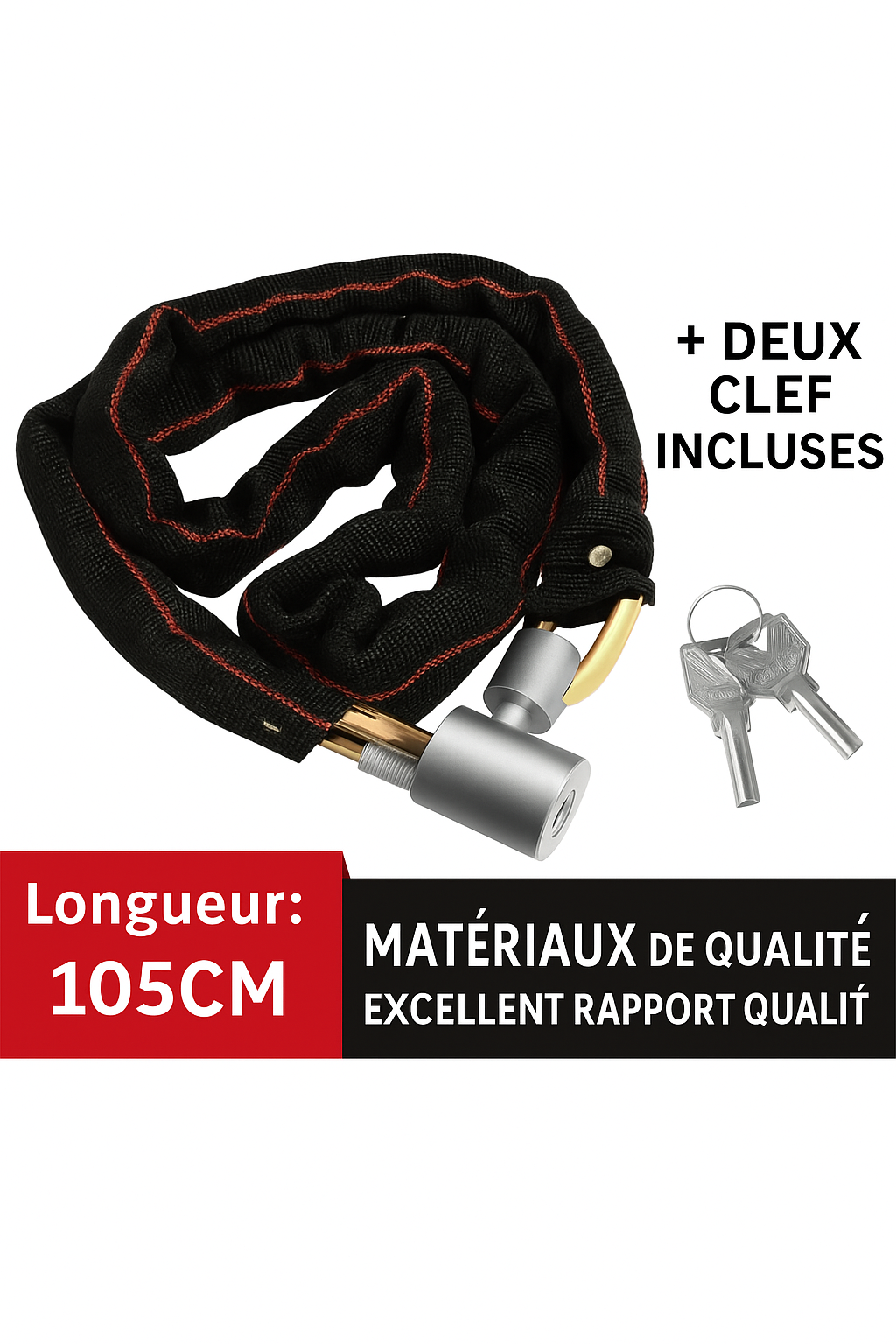 Serrure de vélo, serrure de véhicule électrique, serrure à chaîne antivol, serrure de vélo de montagne, allongée et épaissie, serrure de moto, serrure de porte