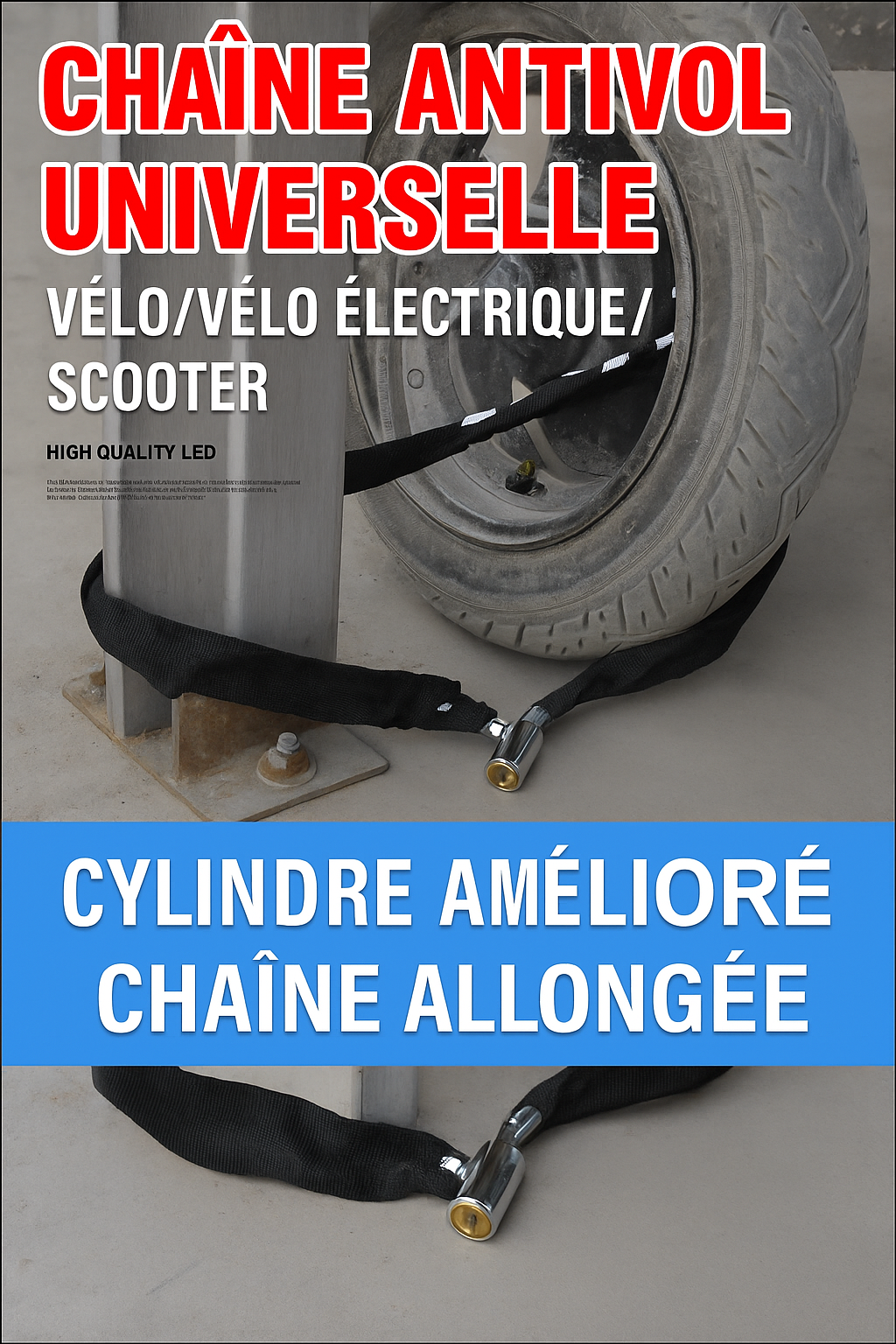 Serrure de vélo, serrure de véhicule électrique, serrure à chaîne antivol, serrure de vélo de montagne, allongée et épaissie, serrure de moto, serrure de porte
