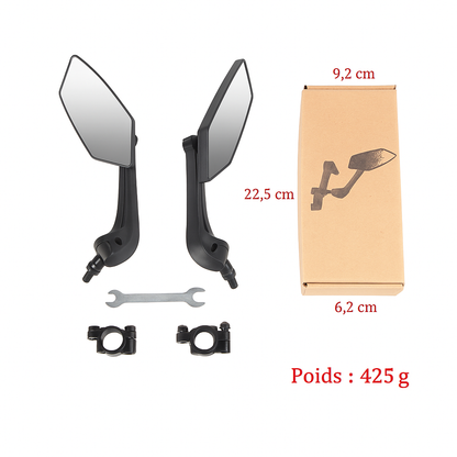 rétroviseur de vélo, rotation à 360 degrés, réflecteur de batterie de moto, miroir en verre haute définition.