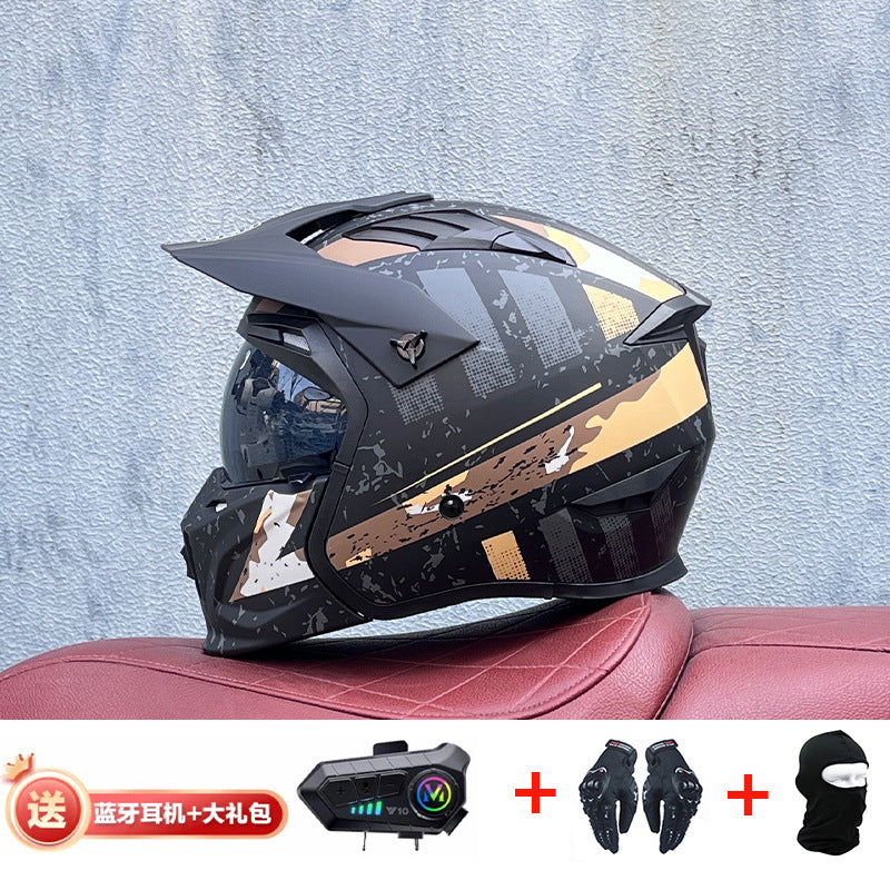 Orz Street Fighter équipé d'un casque Bluetooth pour hommes et femmes, ainsi que de casques complets Four Seasons Retro Détachable 3C