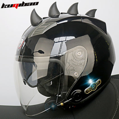 Conduite cool Trésor Bluetooth Demi-casque Casque Moto Personnalité Décoration Cor Lapin, Arc de lapin, Longue autonomie Bonne qualité sonore