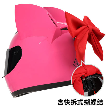 Casque électrique de moto HENJ, oreille de chat féminine, casque intégral peuvent être équipés découteurs Bluetooth