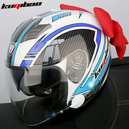 Conduite cool Trésor Bluetooth Demi-casque Casque Moto Personnalité Décoration Cor Lapin, Arc de lapin, Longue autonomie Bonne qualité sonore