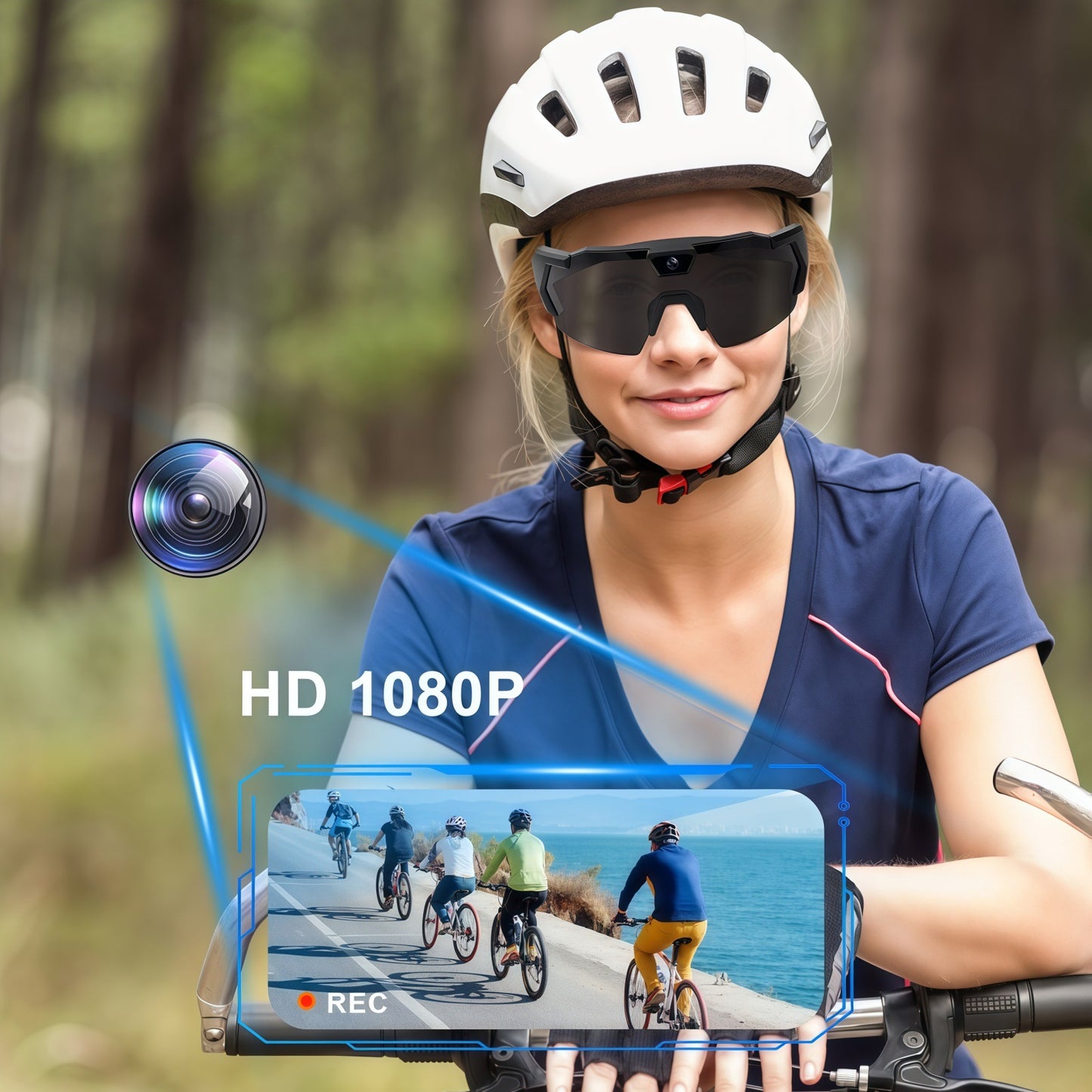 Lunettes de soleil, appareil photo, enregistrement sportif, appareil photo, enregistreur intelligent pour le cyclisme en plein air