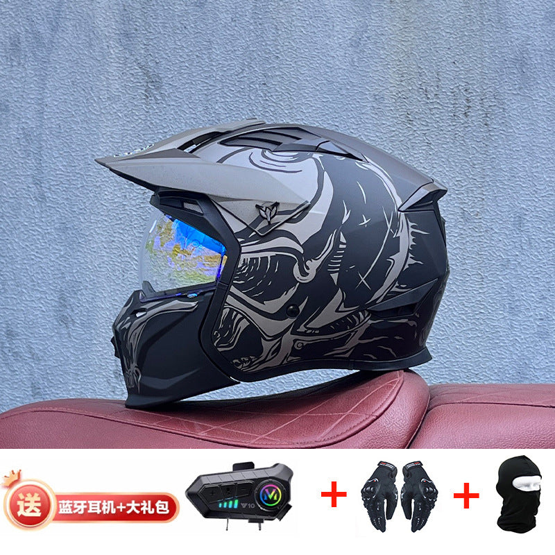 Orz Street Fighter équipé d'un casque Bluetooth pour hommes et femmes, ainsi que de casques complets Four Seasons Retro Détachable 3C