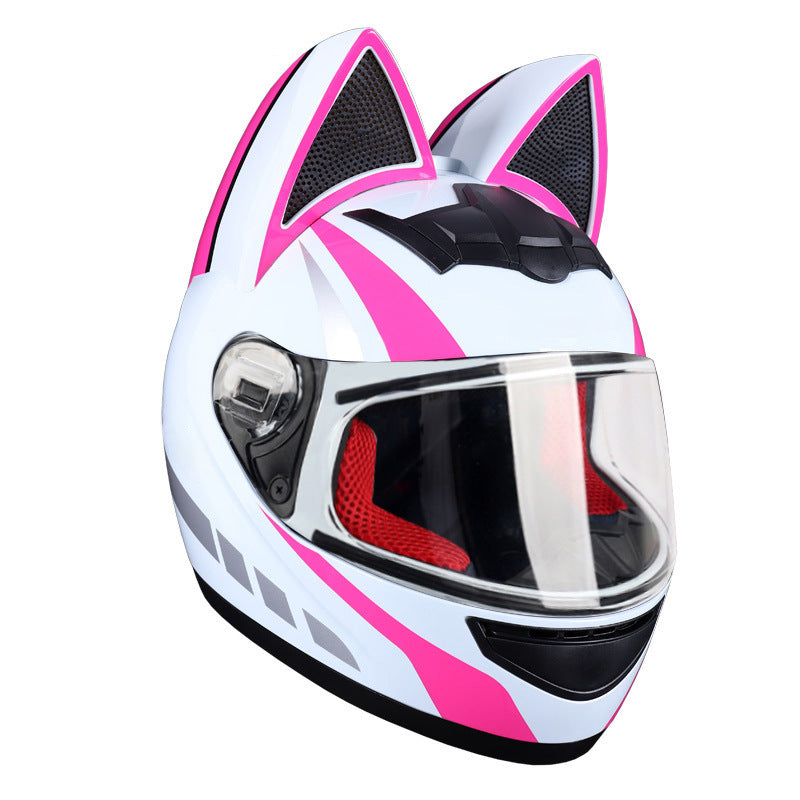 Casque électrique de moto HENJ, oreille de chat féminine, casque intégral peuvent être équipés découteurs Bluetooth