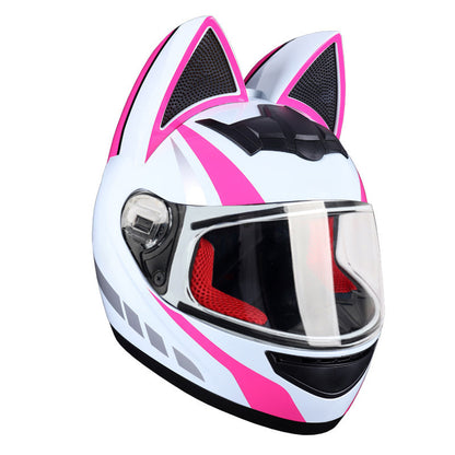 Casque électrique de moto HENJ, oreille de chat féminine, casque intégral peuvent être équipés découteurs Bluetooth