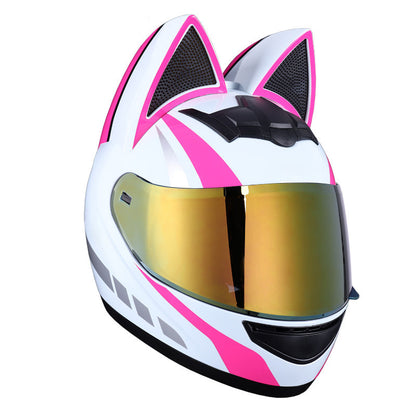 Casque électrique de moto HENJ, oreille de chat féminine, casque intégral peuvent être équipés découteurs Bluetooth