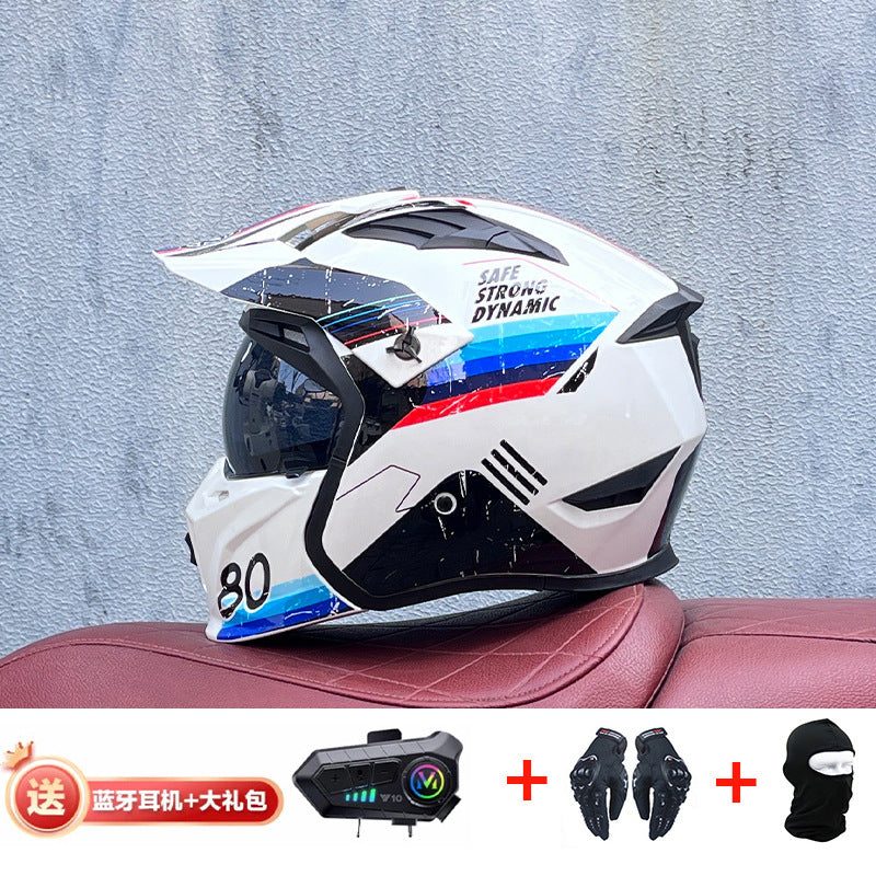 Orz Street Fighter équipé d'un casque Bluetooth pour hommes et femmes, ainsi que de casques complets Four Seasons Retro Détachable 3C