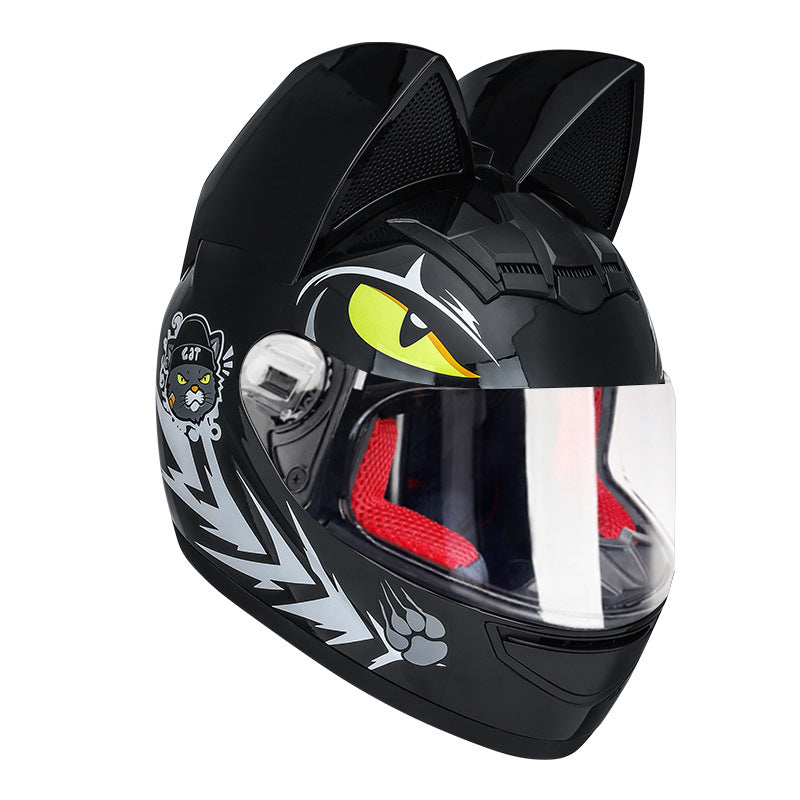 Casque électrique de moto HENJ, oreille de chat féminine, casque intégral peuvent être équipés découteurs Bluetooth