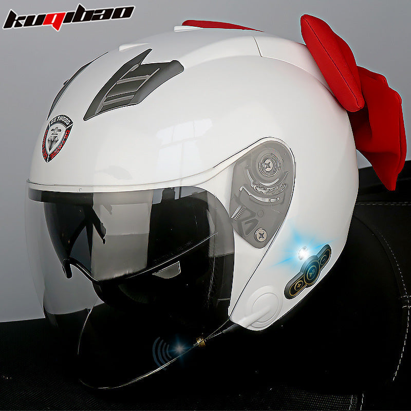 Conduite cool Trésor Bluetooth Demi-casque Casque Moto Personnalité Décoration Cor Lapin, Arc de lapin, Longue autonomie Bonne qualité sonore
