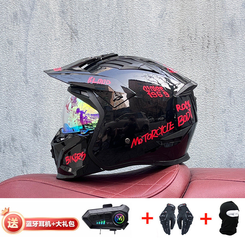 Orz Street Fighter équipé d'un casque Bluetooth pour hommes et femmes, ainsi que de casques complets Four Seasons Retro Détachable 3C