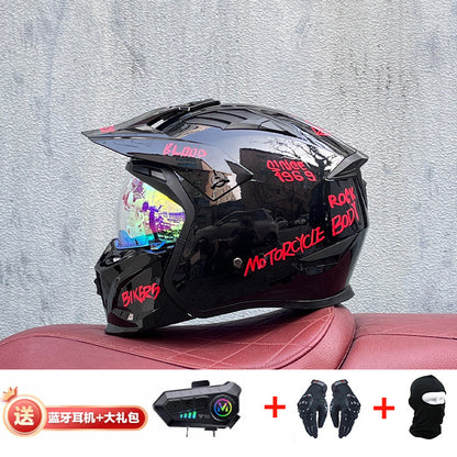 Orz Street Fighter équipé d'un casque Bluetooth pour hommes et femmes, ainsi que de casques complets Four Seasons Retro Détachable 3C