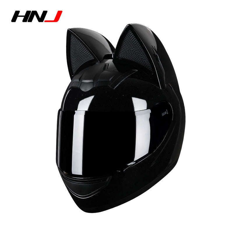 Casque électrique de moto HENJ, oreille de chat féminine, casque intégral peuvent être équipés découteurs Bluetooth