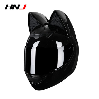Casque électrique de moto HENJ, oreille de chat féminine, casque intégral peuvent être équipés découteurs Bluetooth