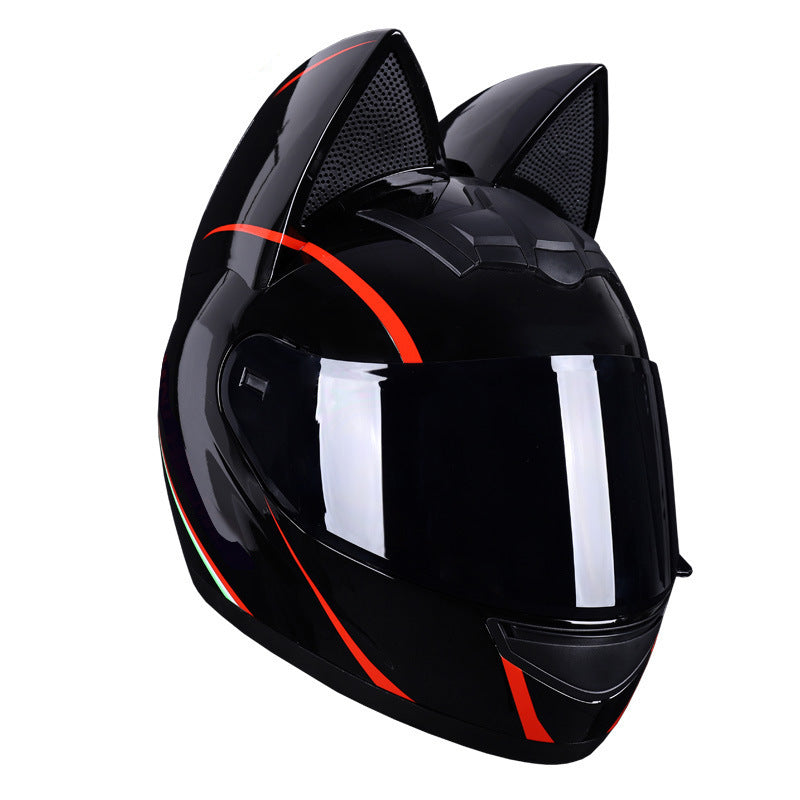 Casque électrique de moto HENJ, oreille de chat féminine, casque intégral peuvent être équipés découteurs Bluetooth