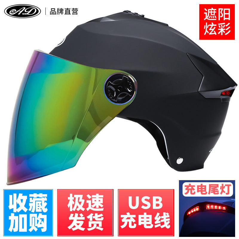 Casque LED rechargeable casque de moto batterie casque dur protection solaire été moyen casque transpirable