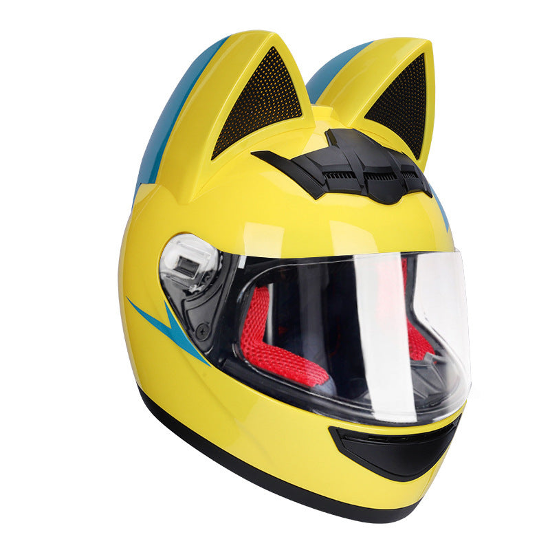 Casque électrique de moto HENJ, oreille de chat féminine, casque intégral peuvent être équipés découteurs Bluetooth