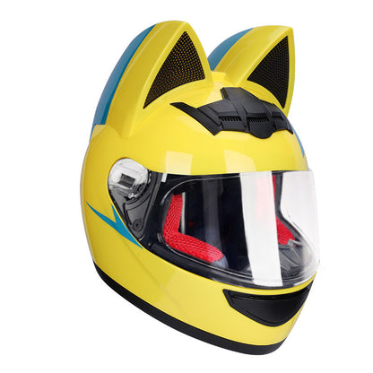 Casque électrique de moto HENJ, oreille de chat féminine, casque intégral peuvent être équipés découteurs Bluetooth