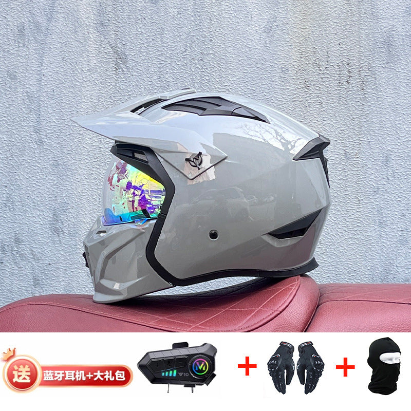 Orz Street Fighter équipé d'un casque Bluetooth pour hommes et femmes, ainsi que de casques complets Four Seasons Retro Détachable 3C