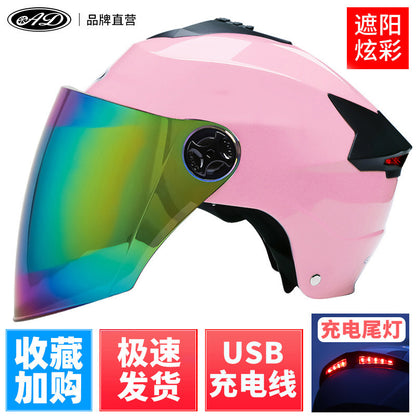 Casque LED rechargeable casque de moto batterie casque dur protection solaire été moyen casque transpirable