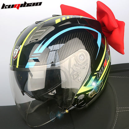 Conduite cool Trésor Bluetooth Demi-casque Casque Moto Personnalité Décoration Cor Lapin, Arc de lapin, Longue autonomie Bonne qualité sonore