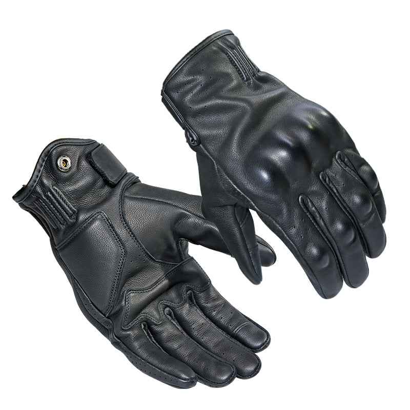 Gants de moto vintage en peau de mouton pour hommes et femmes, pour toutes les saisons, gants de protection sportif de plein air