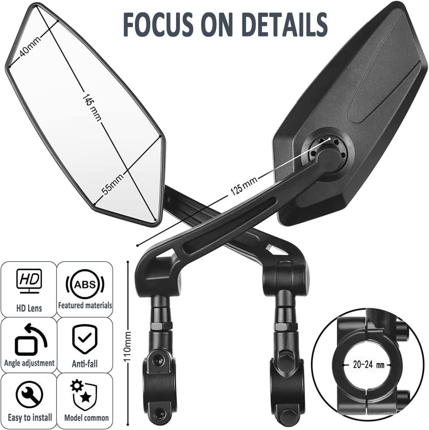rétroviseur de vélo, rotation à 360 degrés, réflecteur de batterie de moto, miroir en verre haute définition.