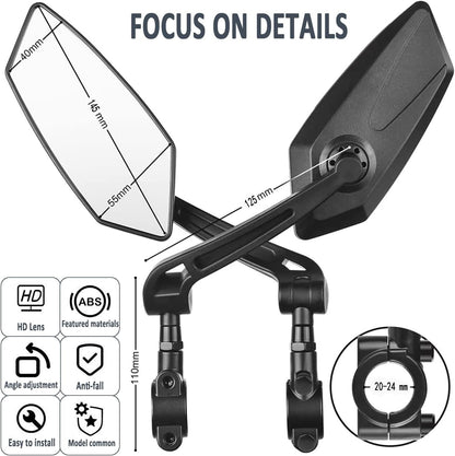 rétroviseur de vélo, rotation à 360 degrés, réflecteur de batterie de moto, miroir en verre haute définition.