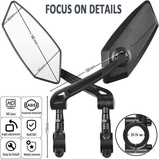 rétroviseur de vélo, rotation à 360 degrés, réflecteur de batterie de moto, miroir en verre haute définition.